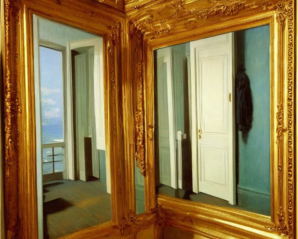 Image similar to achingly beautiful painting of a sophisticated, well - decorated closet by rene magritte, monet, and turner. whimsical.