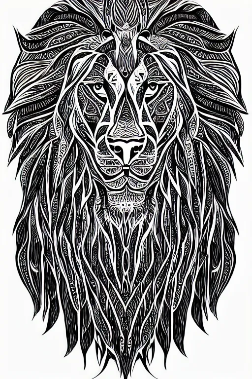 Prompt: symmetric lion mandala ink drawing