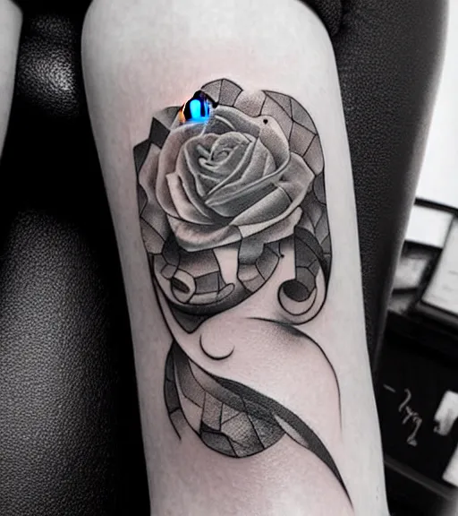 Image similar to a beautiful tattoo design, in the style of den yakovlev, hyper realistic, black and white, realism, highly detailed