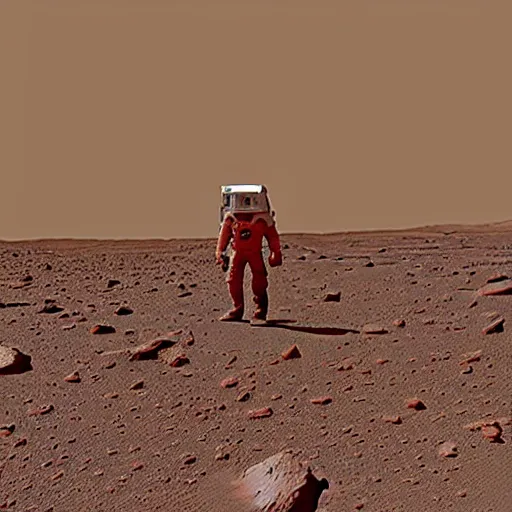 Prompt: photograph of Kama Harris walking on Mars
