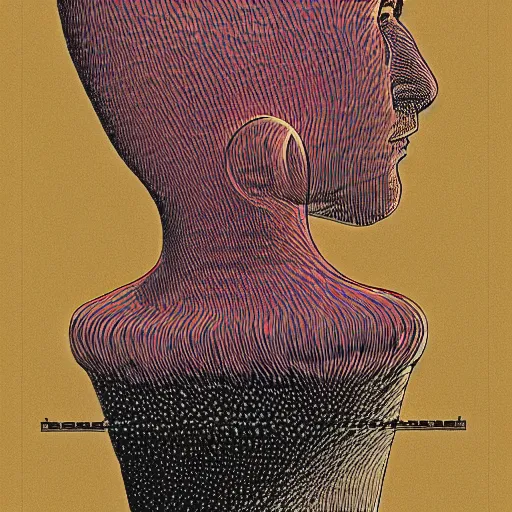 Image similar to a person with a chess piece for a head, by moebius