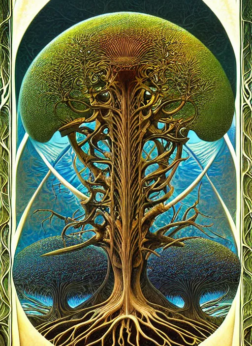 Image similar to tree of life by roger dean and andrew ferez, art forms of nature by ernst haeckel, divine chaos engine, symbolist, visionary, art nouveau, botanical fractal structures, organic, detailed, realistic, surreality