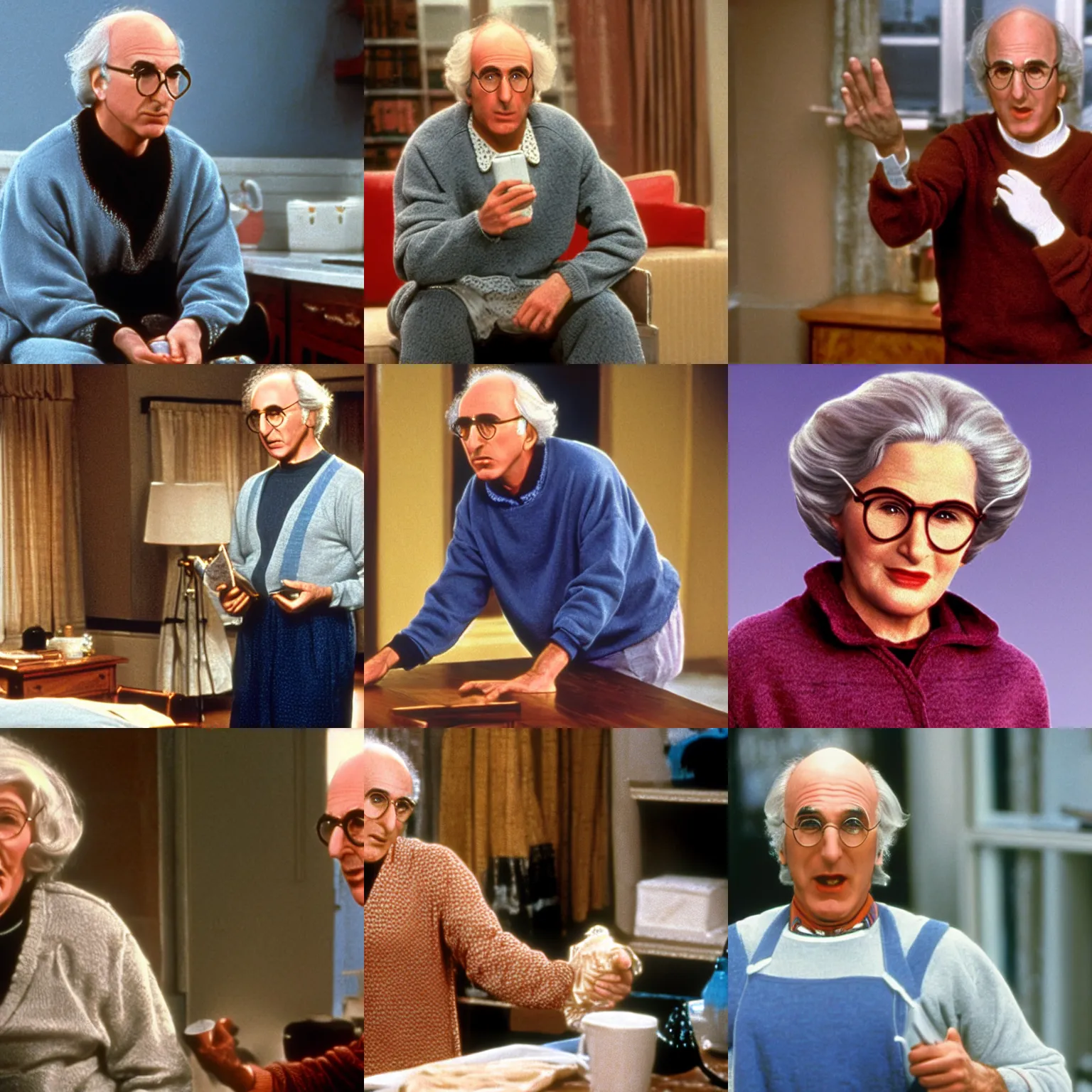 Prompt: larry david as mrs doubtfire, still image from the movie