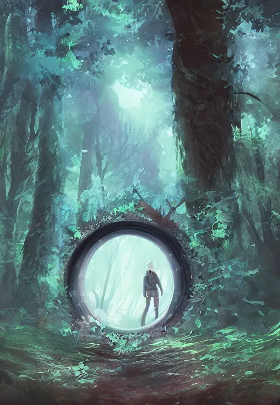 Prompt: a forest in a portal, space, galaxy, fantasy, artstation, digital art