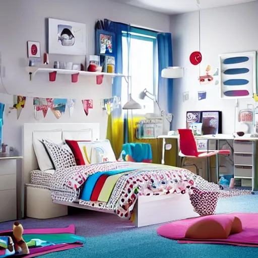 Image similar to IKEA catalogue, childrens bedroom, by Pixar