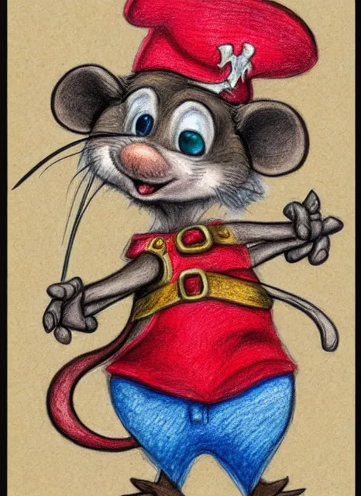 Image similar to detailed colored pencil drawing of a cute anthropomorphic mouse as a pirate