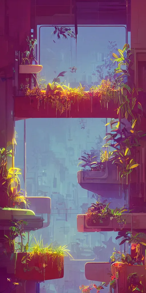 Image similar to lush solarpunk windowsill with plants on it, looking out toward a solarpunk cityscape, vignette of windowsill, detailed digital concept art by anton fadeev and marc simonetti, trending on artstation