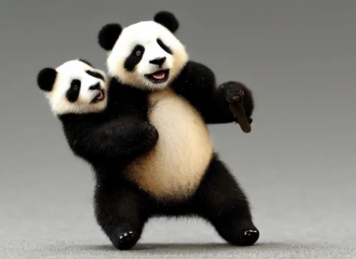 Prompt: Images on the store website, eBay, Full body, Miniature of a Panda fighting a cop