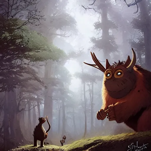 Prompt: the gruffalo, beautiful fantasy illustration by axel scheffler and greg rutkowski