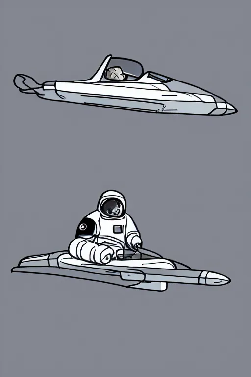 Prompt: basic digital drawing in photoshop of simple astronaut driving a flying speeder