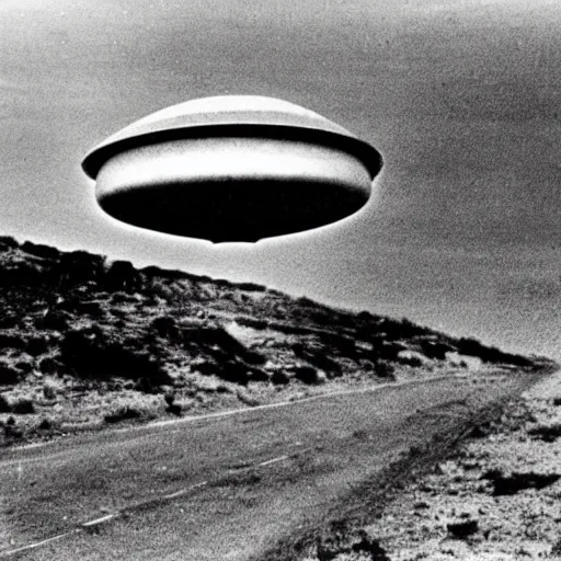 Image similar to ufo 1 9 4 7 landed aliens, black and white photograph