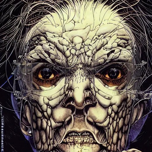 Prompt: portrait of crazy santacruz, symmetrical, by yoichi hatakenaka, masamune shirow, josan gonzales and dan mumford, ayami kojima, takato yamamoto, barclay shaw, karol bak