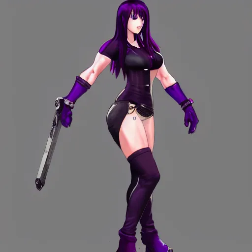 Prompt: full body shot of tifa lockhart with purple hair, concept art trending on artstation