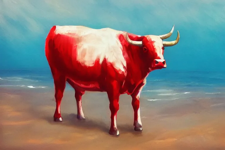 Prompt: red!!! bull in the ocean