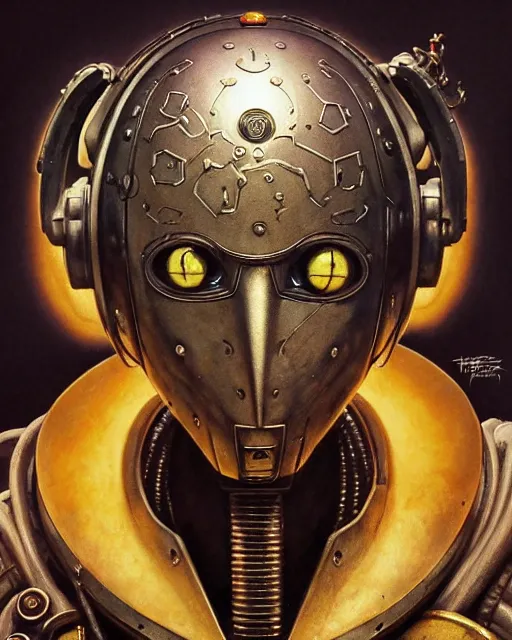 Image similar to zenyatta from overwatch, heavey metal magazine cover, character portrait, portrait, close up, concept art, intricate details, highly detailed, in the style of frank frazetta, r. giger, esteban maroto, richard corben, pepe moreno, matt howarth, stefano tamburini, tanino liberatore, luis royo and alex ebel