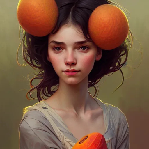 Image similar to Portrait of a girl with a melon, face, casual, intricate, elegant, highly detailed, digital painting, artstation, concept art, smooth, sharp focus, illustration, art by Sam Youn and Fernanda Suarez and Artem Demura and alphonse mucha