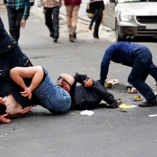 Image similar to 3 drunks fall over in the street