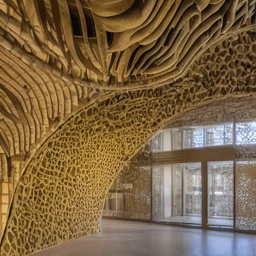 Image similar to the interior of a gaudi office building for work