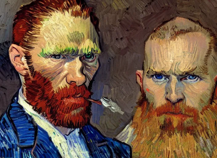 Prompt: a highly detailed beautiful portrait of van gogh as kratos, by gregory manchess, james gurney, james jean