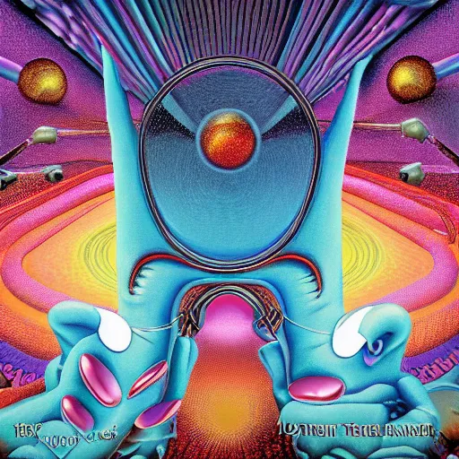 Image similar to animal the muppet on tool album cover, 8 k resolution hyperdetailed scary dystopian surrealism style of alex grey