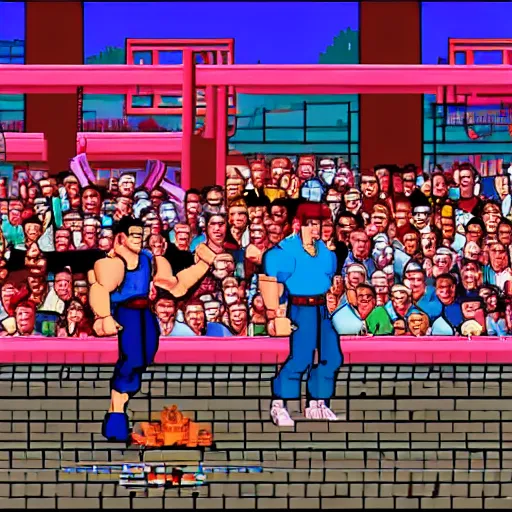 Prompt: a screenshot of final fight the videogame movie, 3 5 mm lens