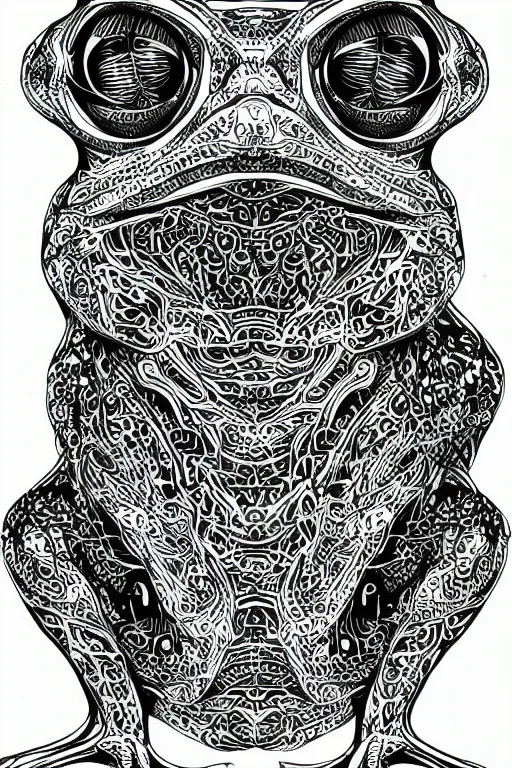 Image similar to beautiful frog, ornamental, fractal, ink draw, line art, vector art