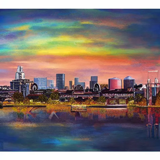 Image similar to Arnhem skyline. Beautiful artistic painting by Lurid. (2022)