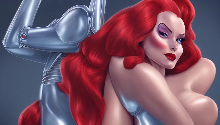 Image similar to jessica rabbit dressed as a robot girl, highly detailed portrait, digital painting, unreal engine, by artgerm