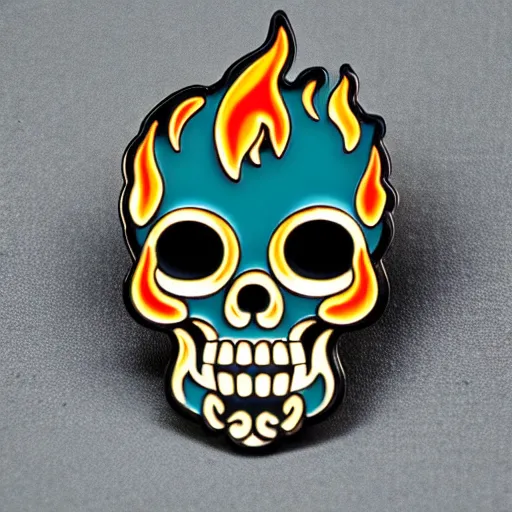 Image similar to vintage minimalistic clean skull with fire flame enamel pin