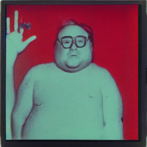 Image similar to color polaroid portrait of a fat man by andy warhol. holga