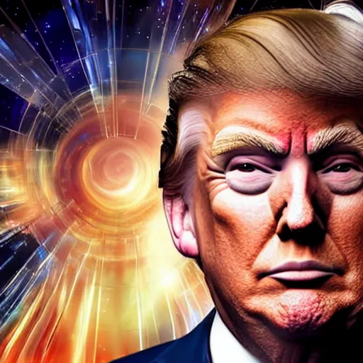 Image similar to a beautiful photograph of donald trump as'doctor who ', time vortex in the background, detailed face, symmetrical face, extreme realism and detail, 8 k, completely framed, direct lighting, 3 5 mm photo, photorealistic, sharp focus