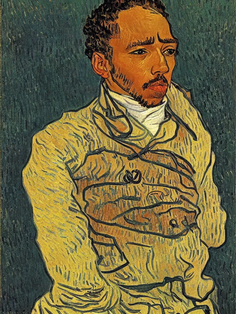 Image similar to portrait of Sir Lewis Hamilton by Van Gogh