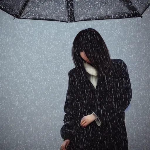 Prompt: centered portrait of beautiful Kawai Japanese girl posing in the rain