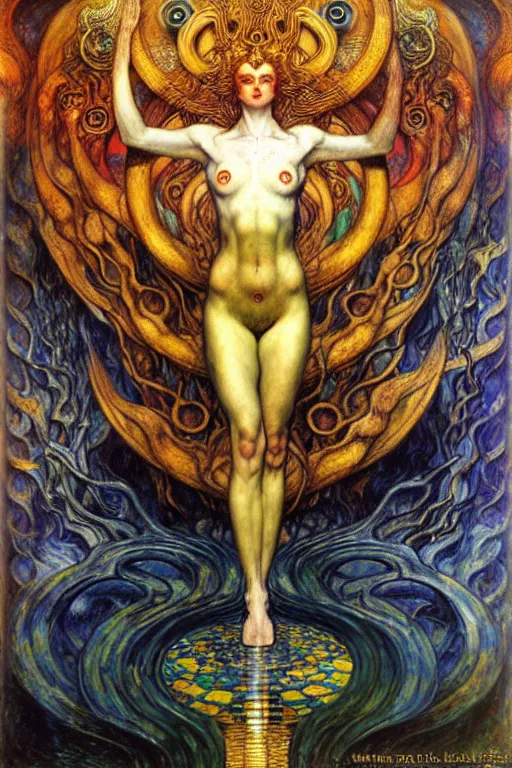 Image similar to Divine Chaos Engine by Karol Bak, Jean Delville, William Blake, Gustav Klimt, and Vincent Van Gogh, symbolist, visionary