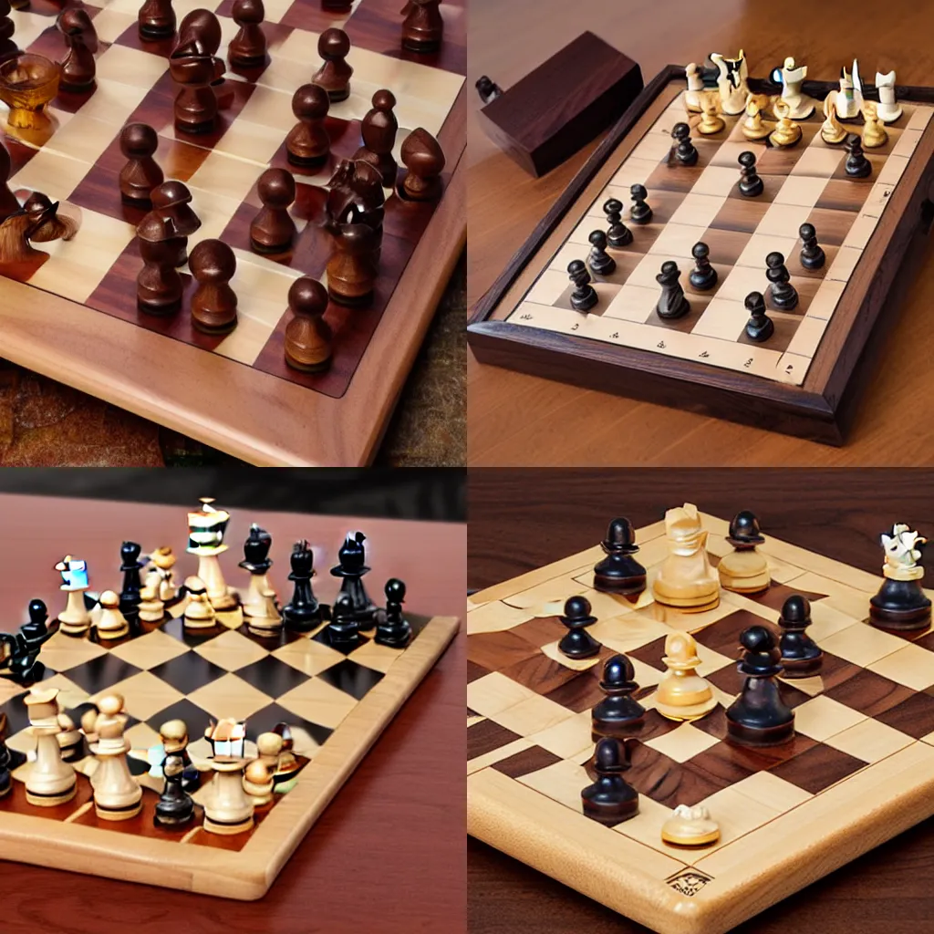 Prompt: wood chess kit with silly human faces