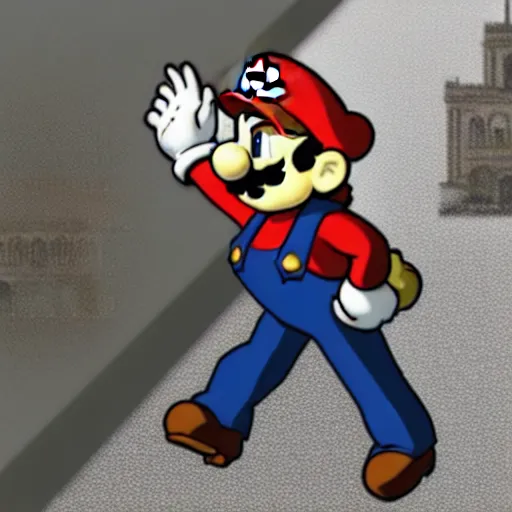 Prompt: mario dabbing, vietnam memorial