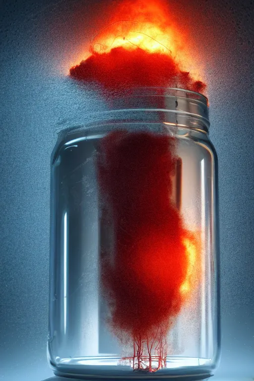 Prompt: a octane render of a violent tornado inside a jar, close - up studio photo, lighting path traced, highly detailed, high quality, hyper - realistic, max accurate,