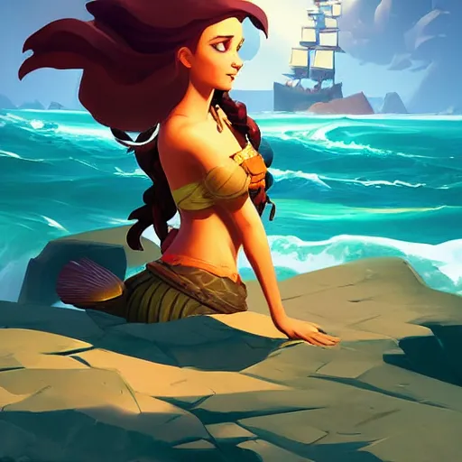 Image similar to painting mermaid treasure on sea of thieves game avatar hero smooth face median photoshop filter cutout vector, behance hd by jesper ejsing, by rhads, makoto shinkai and lois van baarle, ilya kuvshinov, rossdraws global illumination