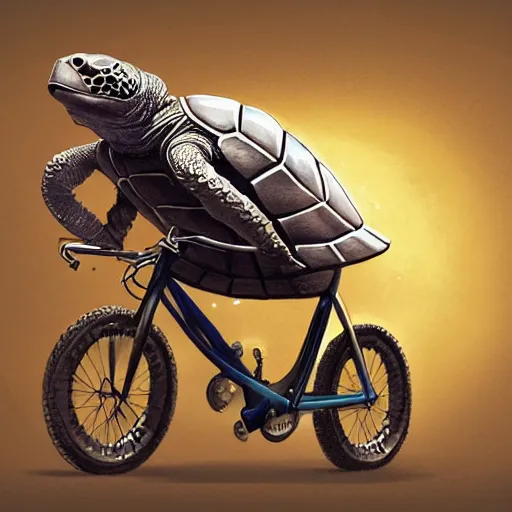Image similar to a turtle with bike helmet riding a fixie bicycle, digital art by łukasz piskorz and patrick mcenvoy and michael komarck, intricate, highly detailed, artstation, concept art, smooth, sharp focus photo centered