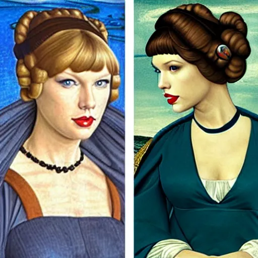 Image similar to taylor swift as princess leia, portrait by sandro botticelli