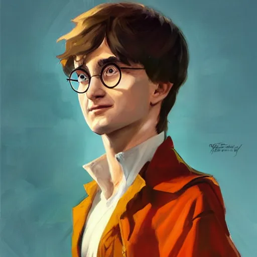 Image similar to greg manchess portrait painting of harry potter as overwatch character, medium shot, asymmetrical, profile picture, organic painting, sunny day, matte painting, bold shapes, hard edges, street art, trending on artstation, by huang guangjian and gil elvgren and sachin teng