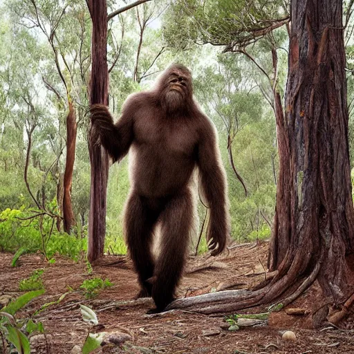 Prompt: National Geographic photo of Sasquatch in the Australian bush
