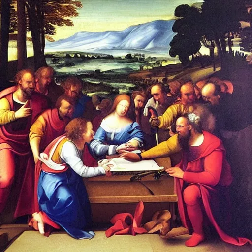 Image similar to renaissance painting of a computer