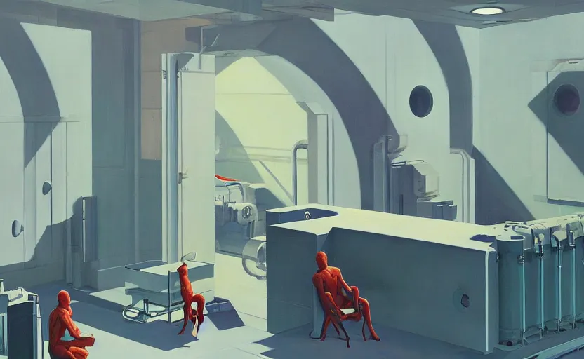 Image similar to Inside a Nuclear facilities , very coherent, painted by Edward Hopper, Wayne Barlowe, painted by James Gilleard, airbrush, art by JamesJean
