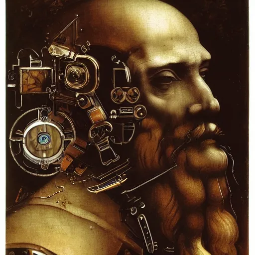 portrait of leonardo da vinci as a stempunk cyborg, | Stable Diffusion ...