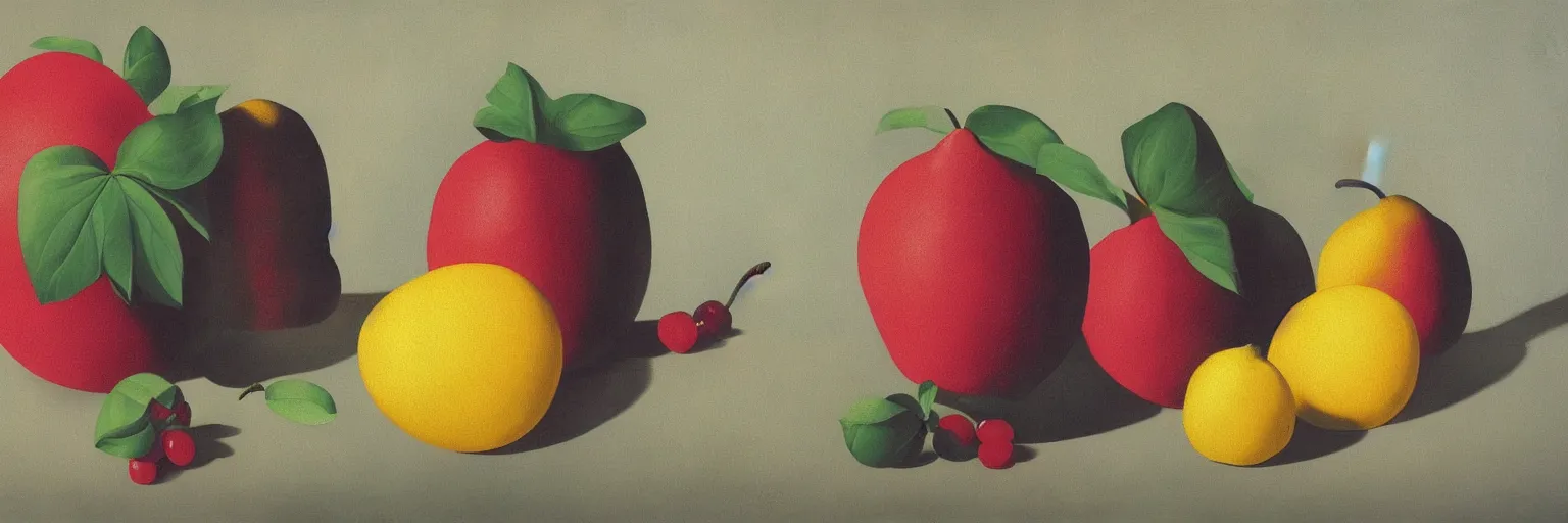 Prompt: fruit painting magritte