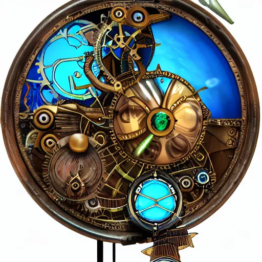 Prompt: steampunk clockwork firefly carrying prismatic orbs on it's back