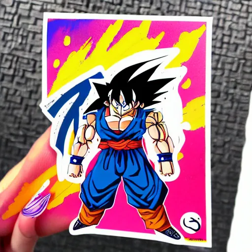 Image similar to die cut sticker, goku with a strawhat, splatter paint