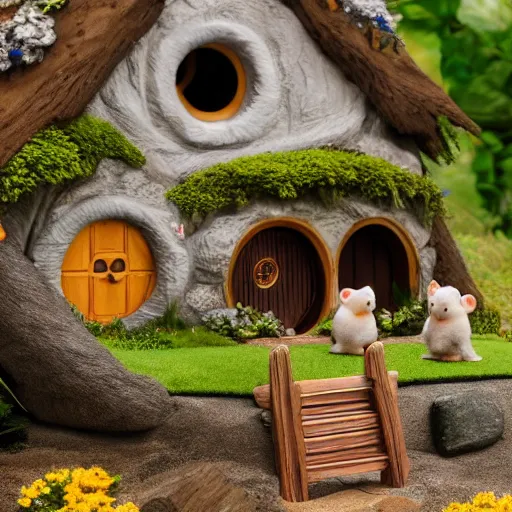 Image similar to lord of the rings calico critters in front of hobbit house