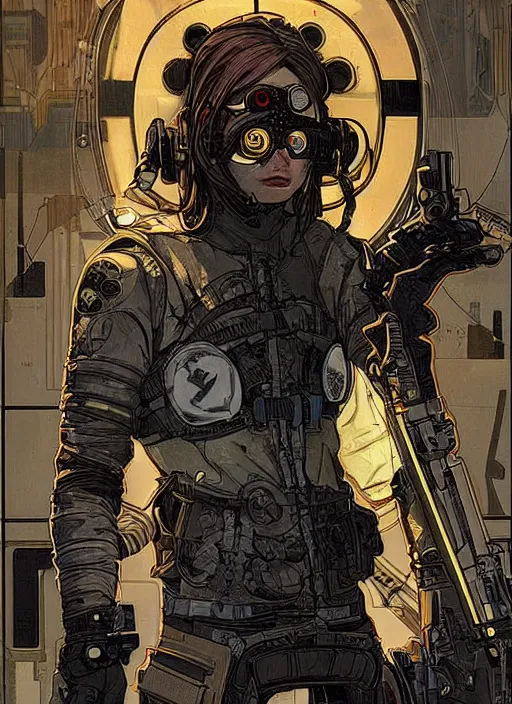 Image similar to cyberpunk eye surgeon. portrait by ashley wood and alphonse mucha and laurie greasley and josan gonzalez and james gurney. splinter cell, apex legends, rb 6 s, hl 2, d & d, cyberpunk 2 0 7 7. realistic face. character clothing. vivid color. dystopian setting.